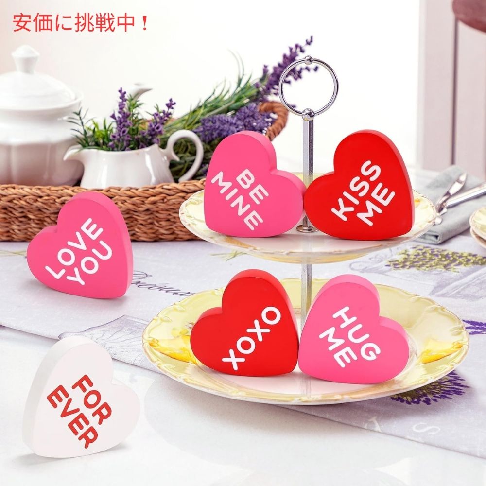 AinDen 小さなハート型 バレンタインデー 木製サイン 装飾 6個入り Small Heart Shaped Valentines Day Wooden Sign Decorations 6pcs 4