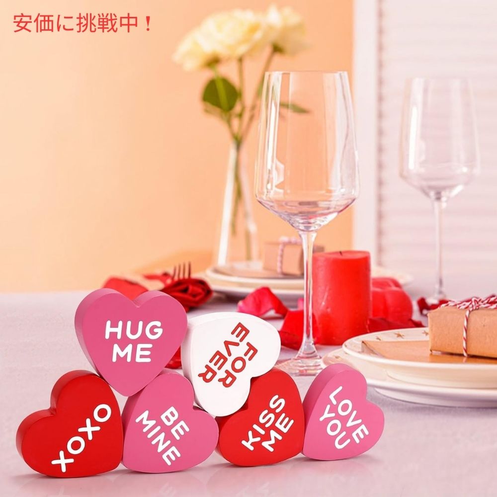 AinDen 小さなハート型 バレンタインデー 木製サイン 装飾 6個入り Small Heart Shaped Valentines Day Wooden Sign Decorations 6pcs 6
