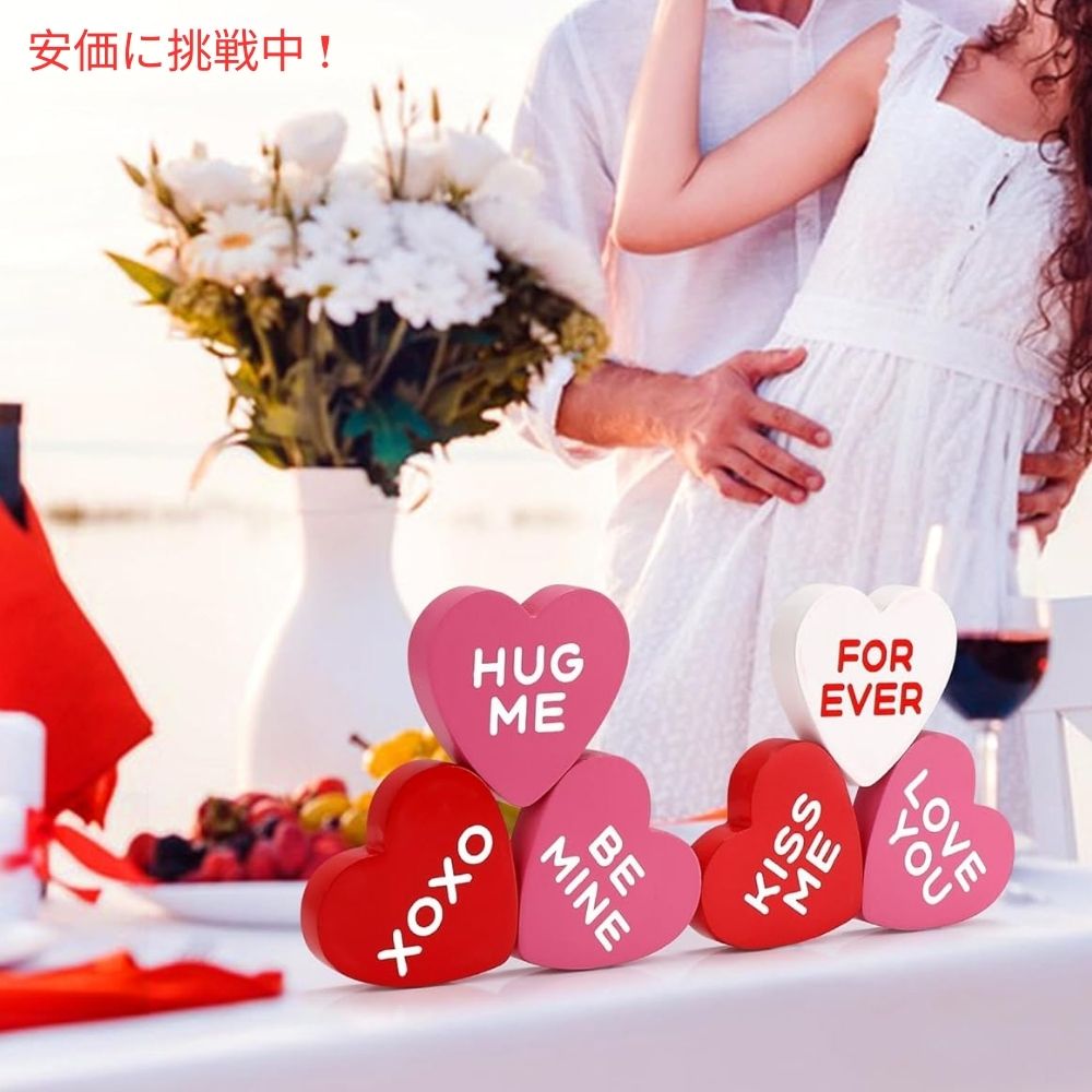 AinDen 小さなハート型 バレンタインデー 木製サイン 装飾 6個入り Small Heart Shaped Valentines Day Wooden Sign Decorations 6pcs 7