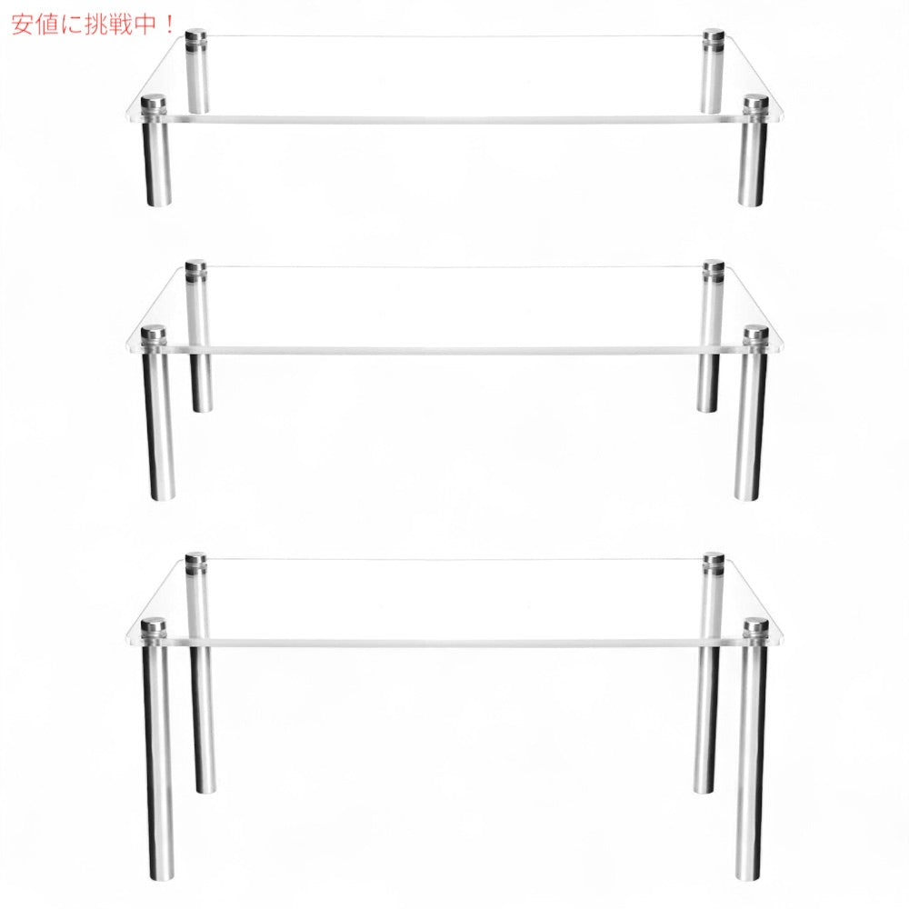 ディスプレイスタンド 3段 長方形 2セット  QWORK 3 Tier Rectangle Tempered Glass Retail Display Stand, 2 Sets 4