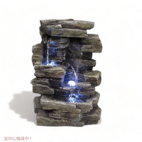 卓上噴水 石の滝 高さ13インチ 屋内用 ライト付き グレー WIN220 置物 インテリア Indoor 4-Tier Cascading Tabletop Fountain Gray 1