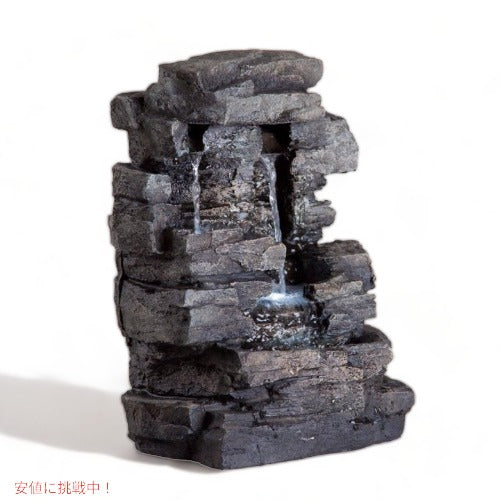 卓上噴水 石の滝 高さ13インチ 屋内用 ライト付き グレー WIN220 置物 インテリア Indoor 4-Tier Cascading Tabletop Fountain Gray 2