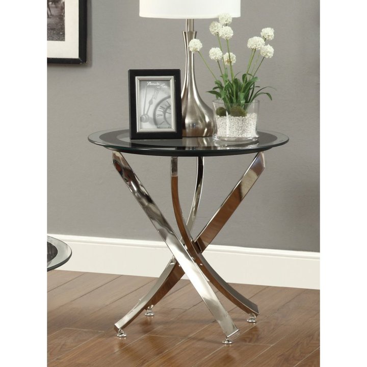 Coaster Home Furnishings ガラストップ サイドテーブル シルバー アメリカ輸入家具　アメリカ輸入雑貨 End Table with Tempered Glass Top 1