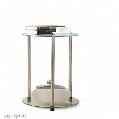 Convenience Concepts ガラス サイドテーブル2段 シルバーアメリカ輸入家具　アメリカ輸入雑貨 アメリカーナがお届け! 2