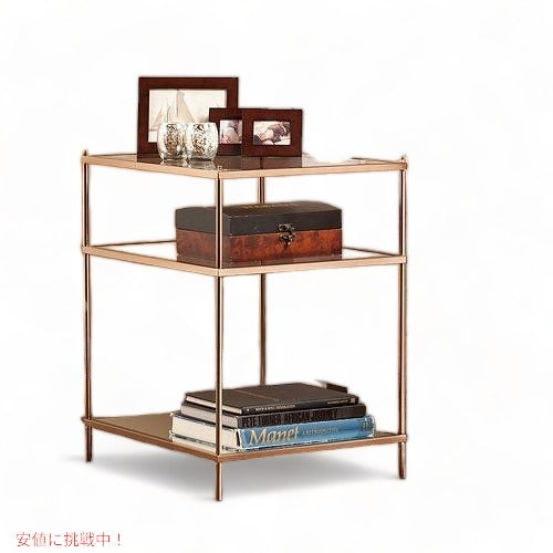 Southern Enterprises ガラス 2段棚 サイドテーブル ゴールドアメリカ輸入家具　アメリカ輸入雑貨 アメリカーナがお届け! 1