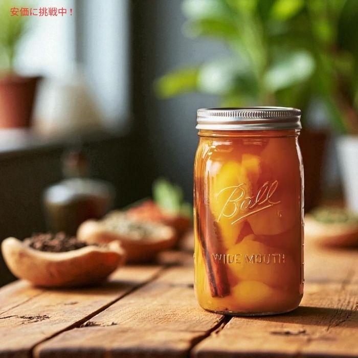 【6個セット】 Ball ワイドマウス ガラス製 メイソンジャー 蓋＆バンド付き 32oz(約946ml) Glass Wide Mouth Mason Jar w/ Lid and Band 4pcs 2