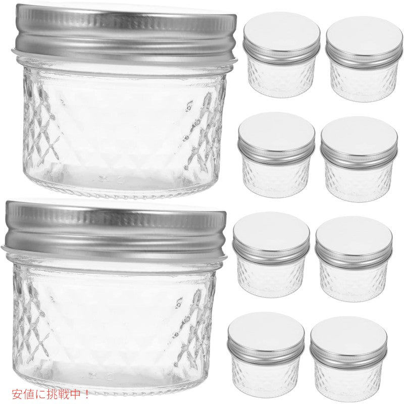 Ball ボール 118ml キルト クリスタル ゼリー ジャー 蓋・バンド付き 12個パック レギュラーマウス 4oz Quilted Crystal Jelly Jar with Regular Mouth 12ct 4