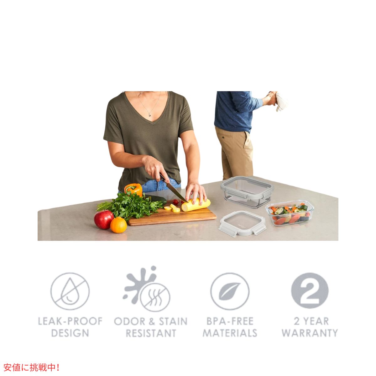 ベントゴー Bentgo 漏れ防止 ガラス保存容器 2.7 & 4.4 Cup フタつき Glass Leak-Proof Food Storage  Pebble/Fog 2