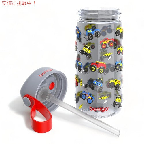 Bentgo ベントゴー キッズウォーターボトル 443ml 15oz [トラック] BPAフリー キッズ プリント 漏れ防止 Kids Water Bottle Trucks 3