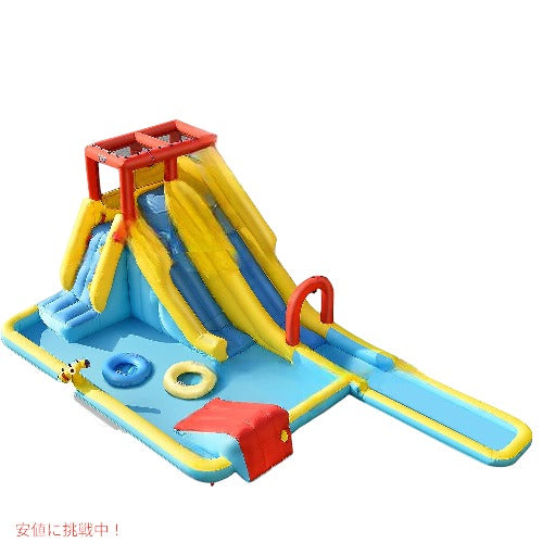 BOUNTECH インフレータブル ウォータースライド 7in1 ダブルロングスライド付き 家庭用ビニールプール スプラッシュプール すべり台 水遊び 4