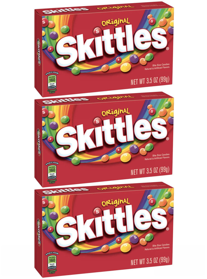 【3個セット】Skittles Original Candy Theater Box / スキトルズ フルーツキャンディー オリジナル ボックス 99g（3.5oz） 1