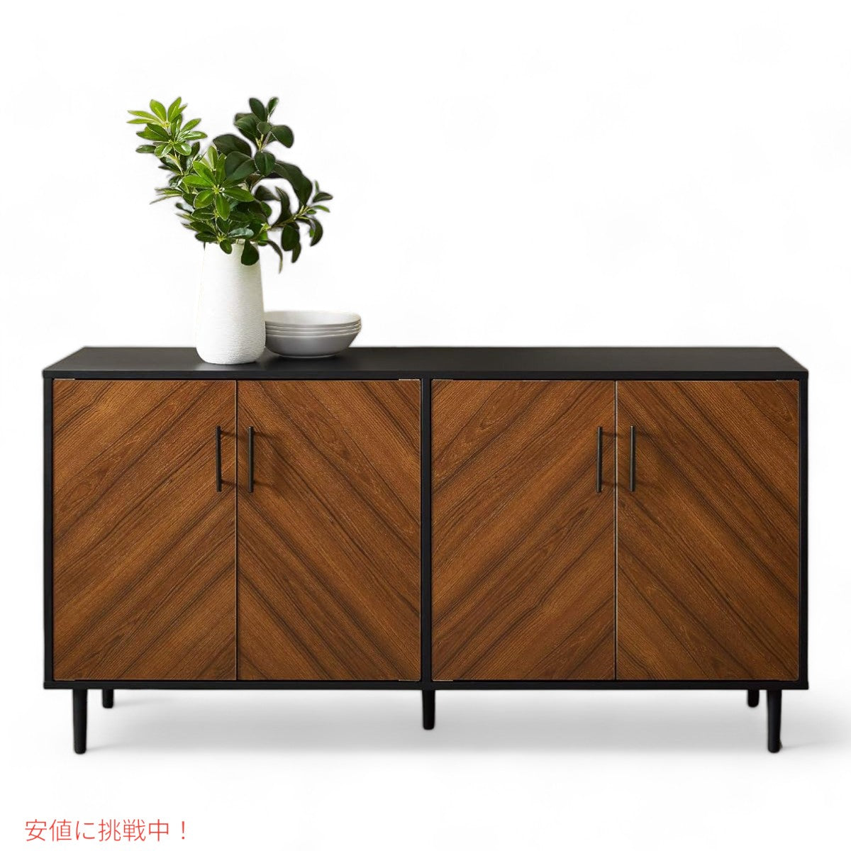 ウォーカーエディソン Walker Edison キーモダン ブックマッチ ビュッフェ 収納キャビネット 58インチ ブラック Caye Modern Bookmatch Buffet 58inch Black 2
