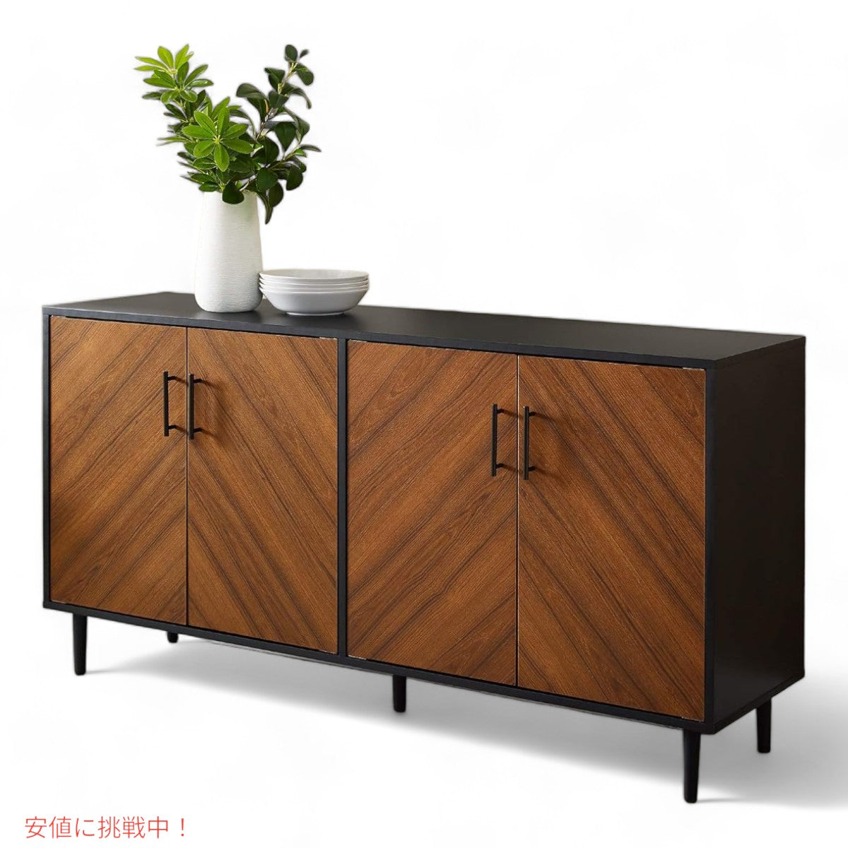 ウォーカーエディソン Walker Edison キーモダン ブックマッチ ビュッフェ 収納キャビネット 58インチ ブラック Caye Modern Bookmatch Buffet 58inch Black 6