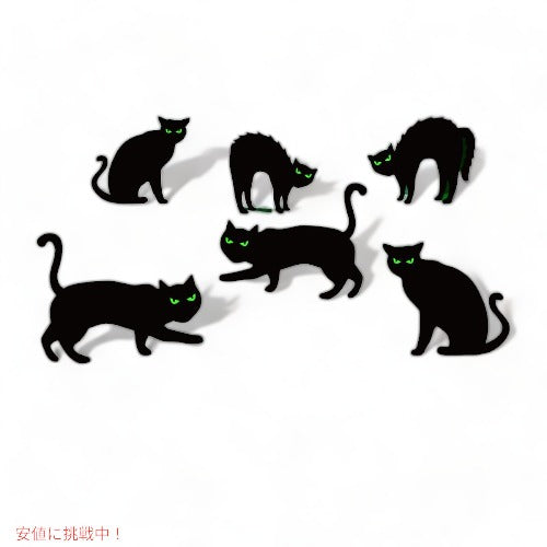 Ivenf ハロウィンデコレーション 屋外用 6ct 黒猫装飾ヤードサイン ステーク付き 暗い目に光る怖いシルエット 波形プラスチック 防水芝生デコレーション 5