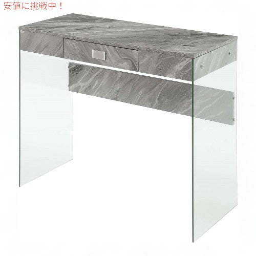 Convenience Concepts ソーホー 引き出し付き ガラス 36インチ デスク [グレー人工マーブル/ガラス] SoHo 1 Drawer Glass 36 inch Desk Gray Faux Marble/Glass 1