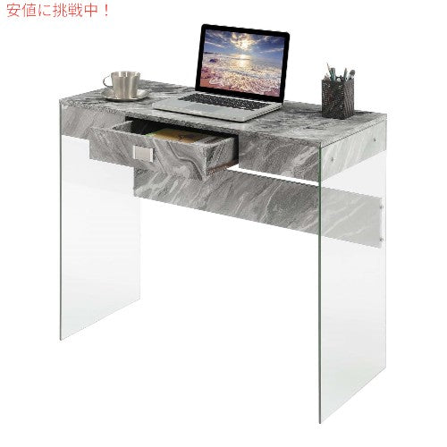 Convenience Concepts ソーホー 引き出し付き ガラス 36インチ デスク [グレー人工マーブル/ガラス] SoHo 1 Drawer Glass 36 inch Desk Gray Faux Marble/Glass 2
