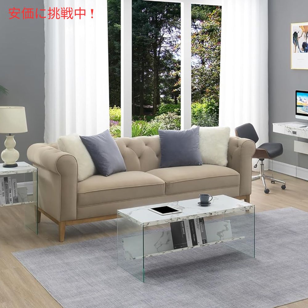Convenience Concepts のホワイト フェイク マーブルとガラス製コーヒーテーブル（棚付き）White Faux Marble and Glass Coffee Table with Shelf 5
