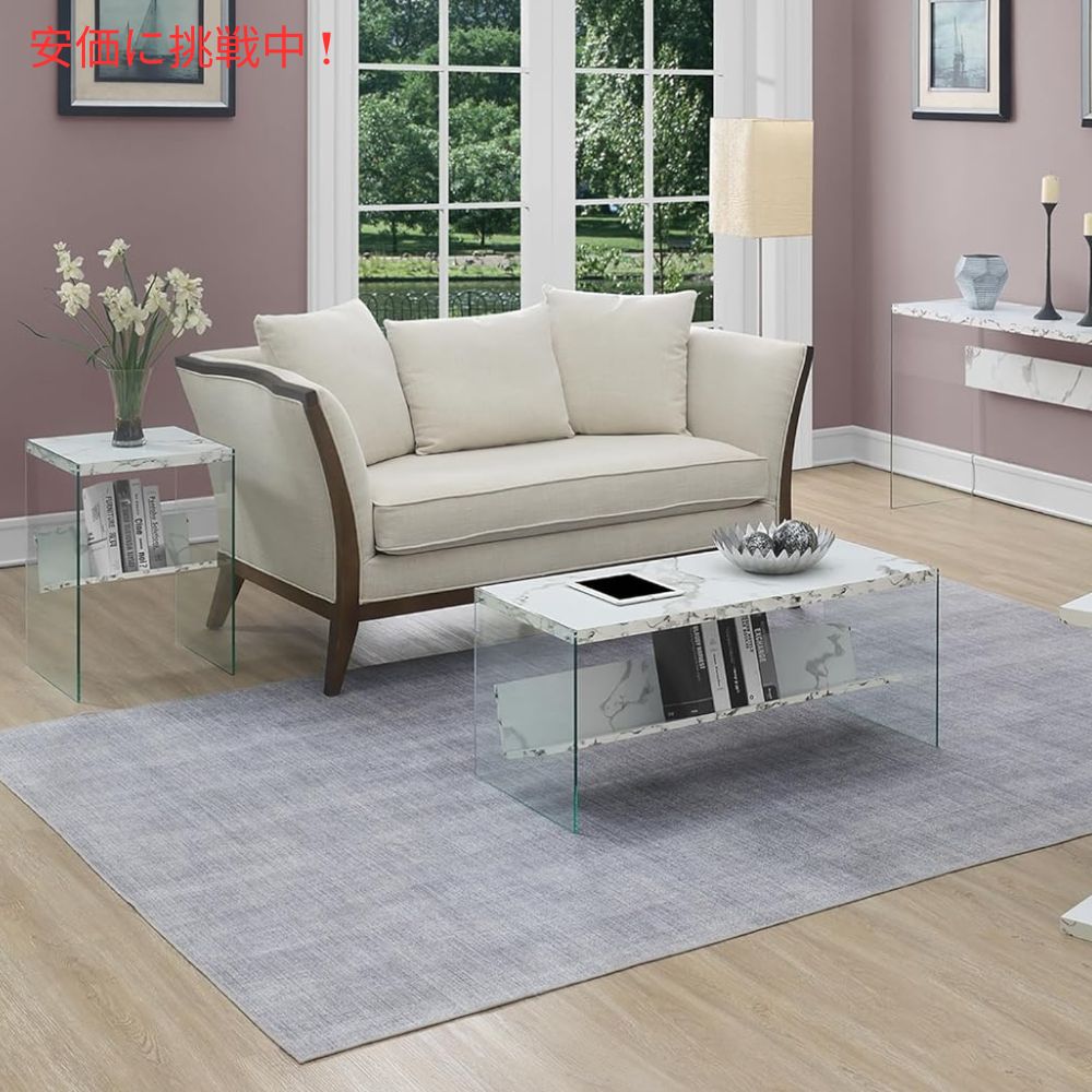 Convenience Concepts のホワイト フェイク マーブルとガラス製コーヒーテーブル（棚付き）White Faux Marble and Glass Coffee Table with Shelf 6