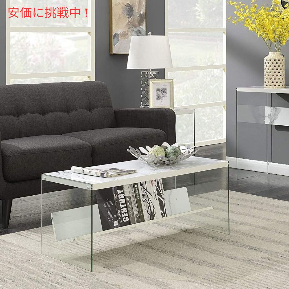 Convenience Concepts のホワイト フェイク マーブルとガラス製コーヒーテーブル（棚付き）White Faux Marble and Glass Coffee Table with Shelf 7