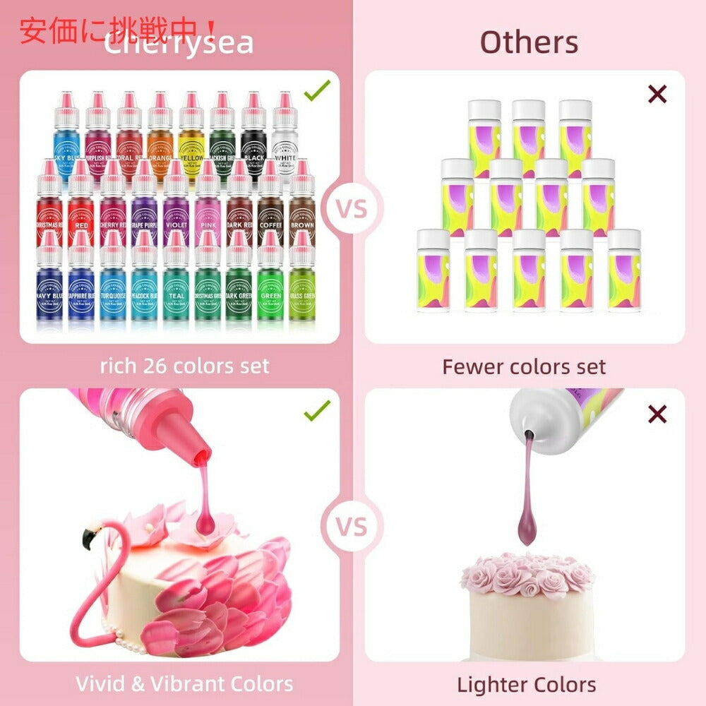 Cherrysea チェリーシー 食用色素 26個セット ベーキング用 6mL Food Coloring for Baking 26pcs 0.25oz 5