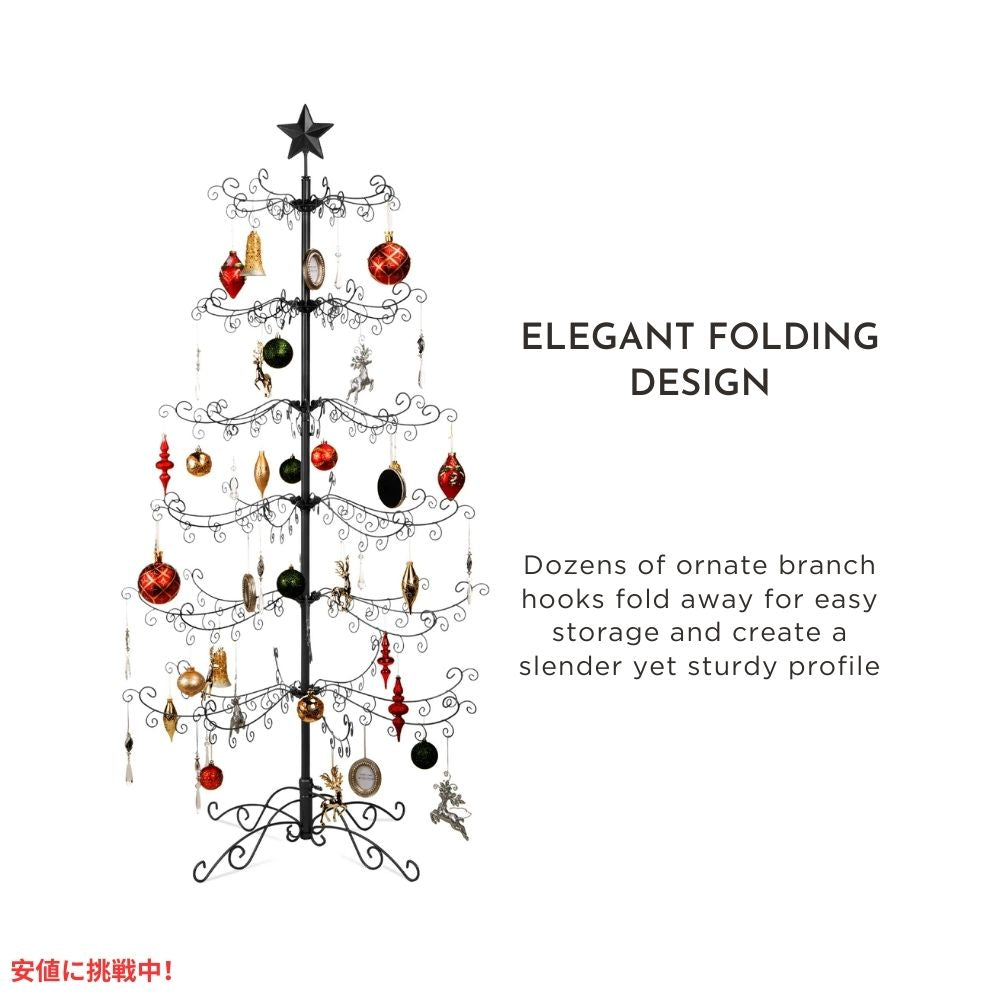 Best Choice Products 6フィート 錬鉄製 オーナメント クリスマスツリーディスプレイ  Wrought Iron Christmas Tree Ornament Display 6ft 5