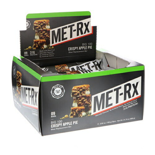 メットレックス プロテインバー クリスピーアップルパイ味 9本セット 32gプロテイン MET-Rx, Big 100, Meal Replacement Bar,Crispy Apple Pie, 9 Bars, 3.52 oz (100 g) Each 1