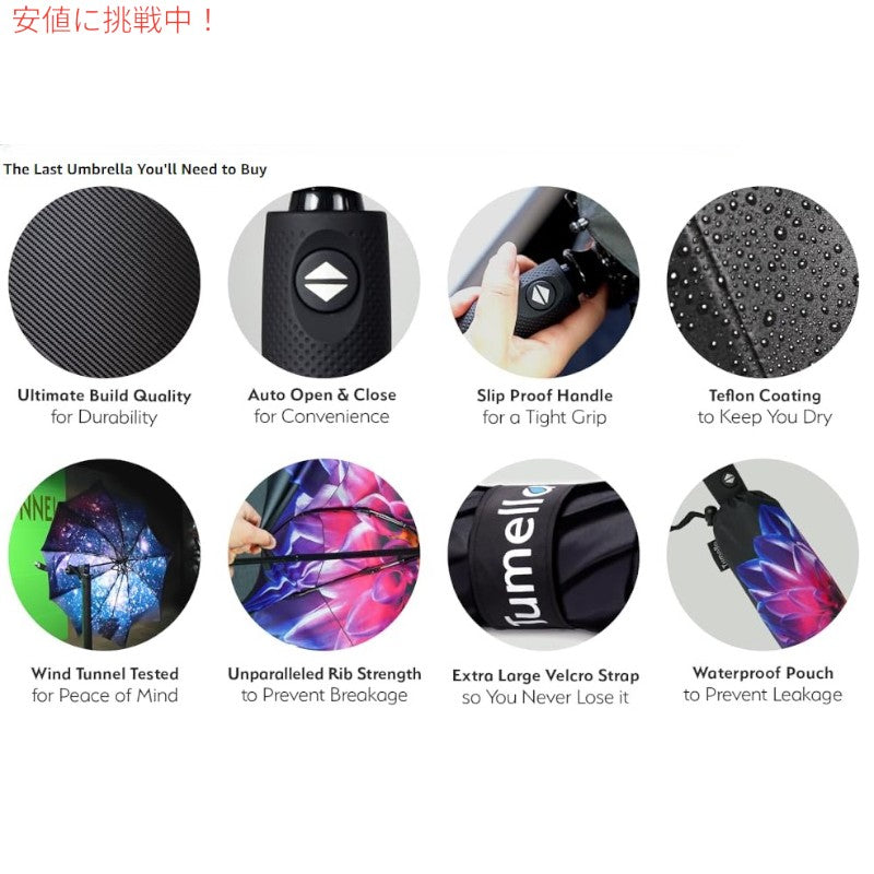 TUMELLA トゥメラ 風に最強に強い 旅行用 傘 Strongest Windproof Travel Umbrella Purple Dahlia パープルダリア 5