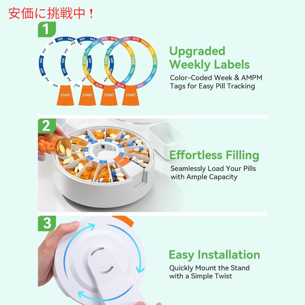 Daviky 14日分ピルディスペンサー プッシュボタンデザイン、ホワイト 14 Days Pill Dispenser Push Button Design, White 8