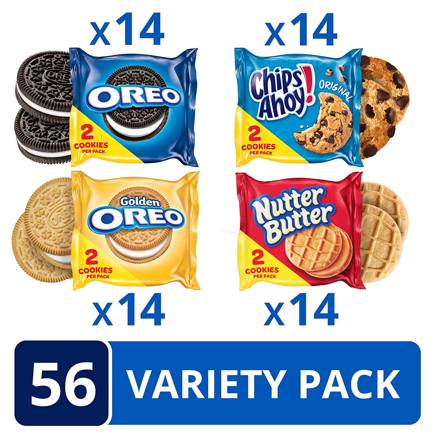 OREO オリジナル、OREO ゴールデン、CHIPS AHOY! and Nutter バター クッキー スナック バラエティ パック、56スナック パック (1パックあたり2クッキー) 2