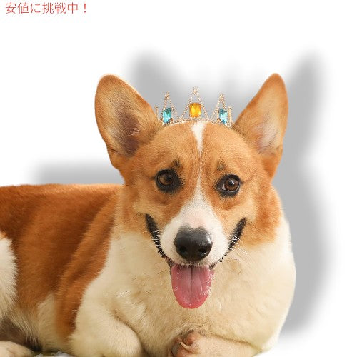 Lovelyshop ラブリーショップ Pet Series ブルー&イエローダイヤモンド ゴールド プレートトリプルフ ルラウンドクラウン (ヘアアクセサリー) 1