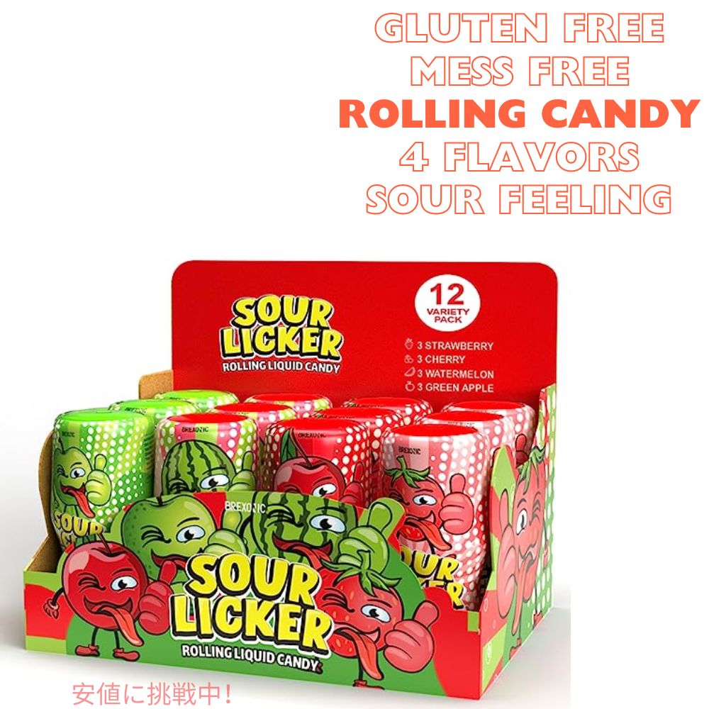 スライム サワー リッカー ロールタイプ 液体 キャンディ 4フレーバー 12個入り スイカ味 グリーンアップル味 チェリー味 ストロベリー味 キャンディ バルク 6