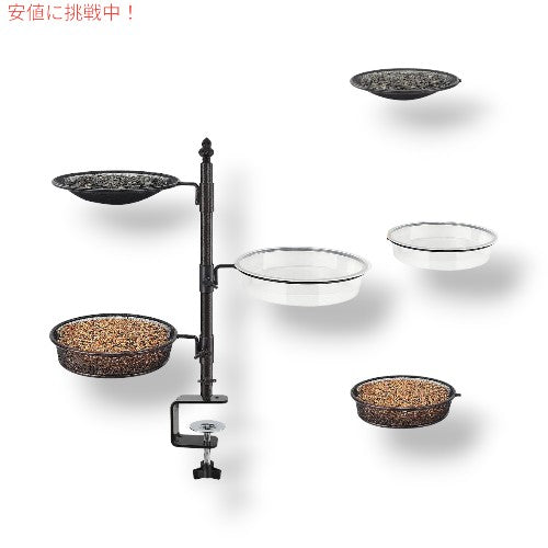 Urban Deco 3つの給餌器トレイ付き バルコニー バードフィーダー デッキ手すり用 鳥のエサ箱 2