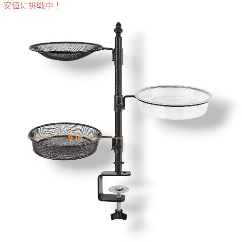Urban Deco 3つの給餌器トレイ付き バルコニー バードフィーダー デッキ手すり用 鳥のエサ箱 3