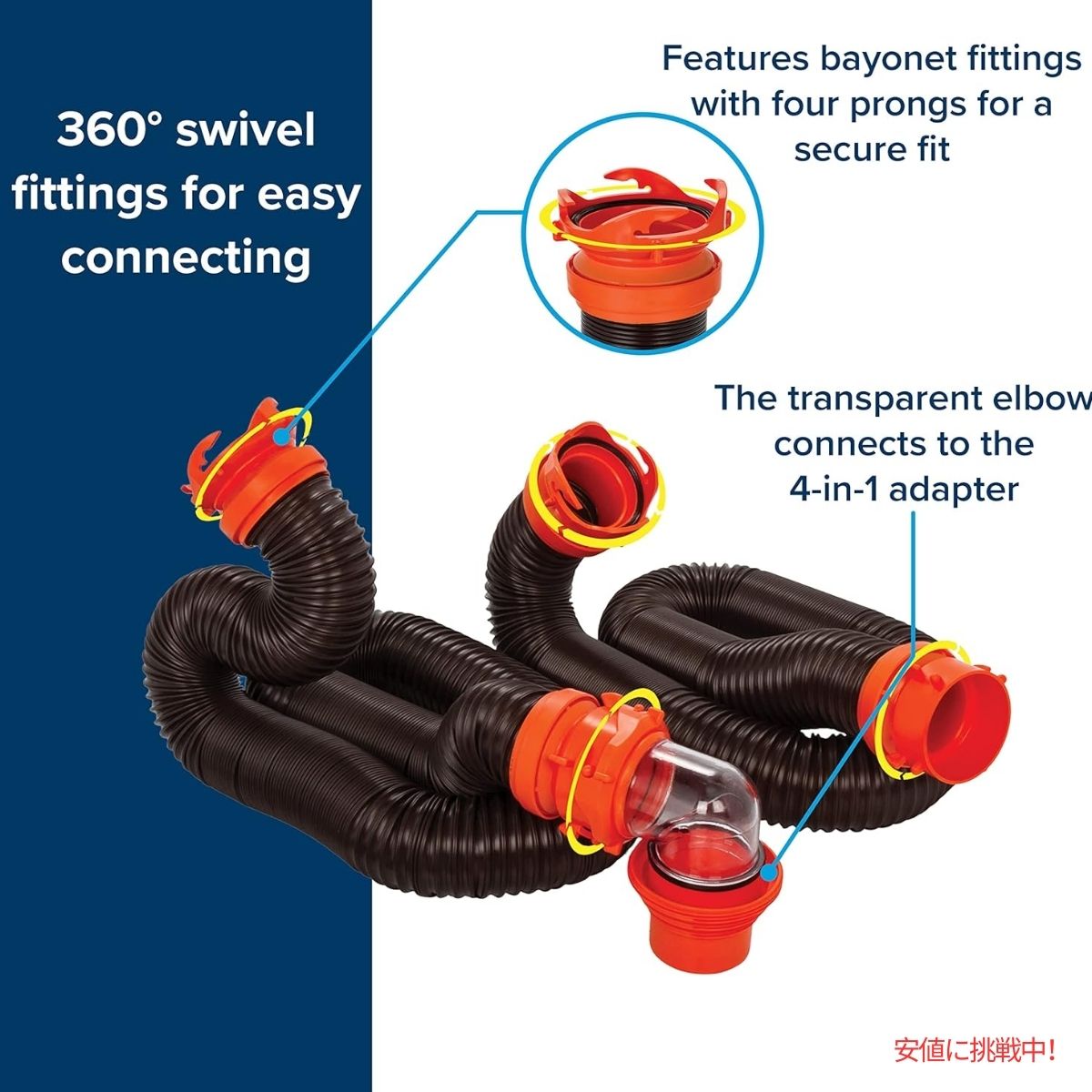 Camco RhinoFLEX 20フィートキャンピングカーRV下水道ホースキット 20-Ft Camper RV Sewer Hose Kit 3