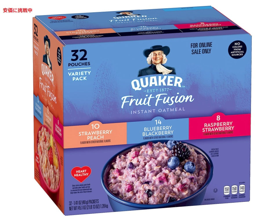 Quaker クエーカー Instant Oatmeal インスタントオートミール フルーツフュージョン Fruit Fusion 32個セット 1