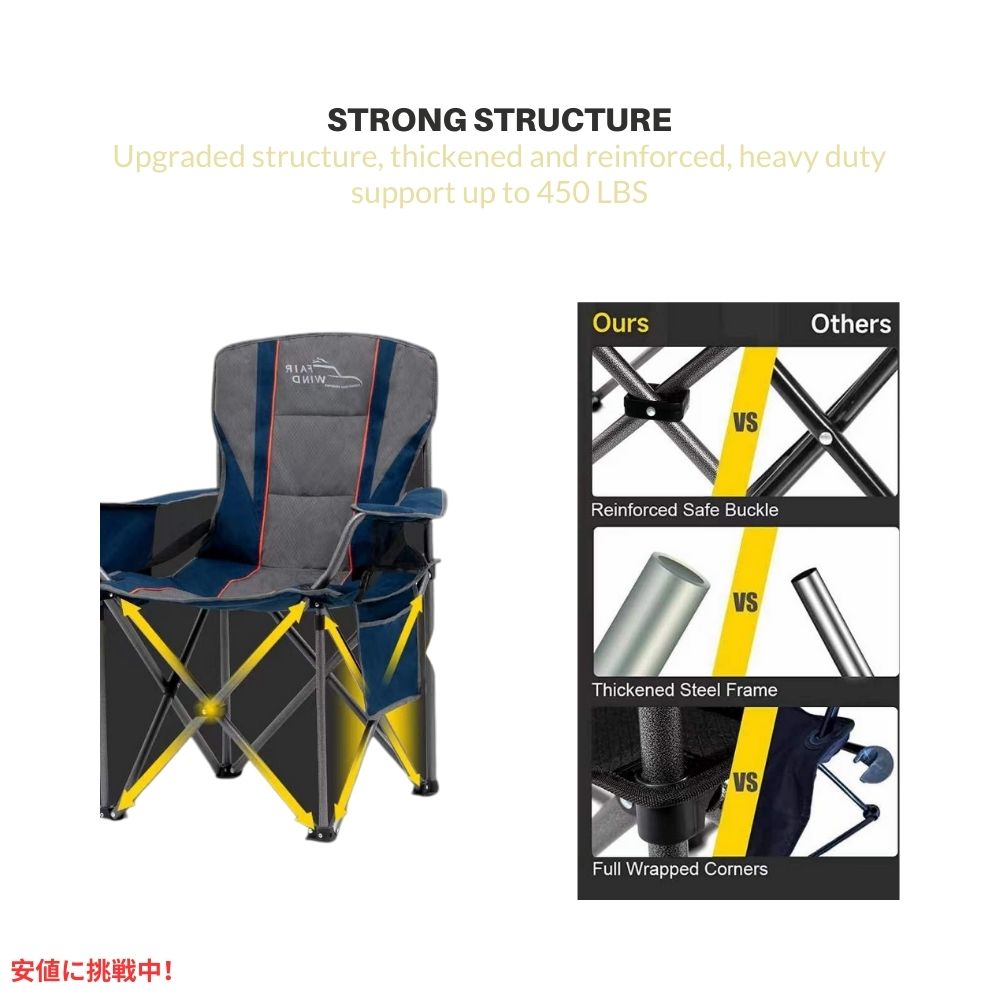 FAIR WIND フェアウインド ランバーサポート付 特大フルパッド キャンプチェア ブルー Oversized Fully Padded Camping Chair Blue 3