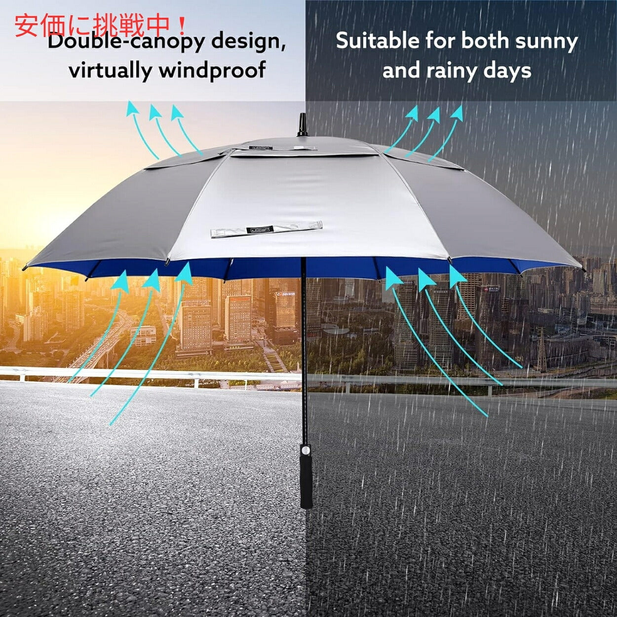 G4Free 47Inch Golf Umbrella Auto Open Sun Rain Umbrella Silver Blue ゴルフ傘 晴雨兼用傘 ジャンボ傘 UVパラソル 自動オープン 銀色 青色 6