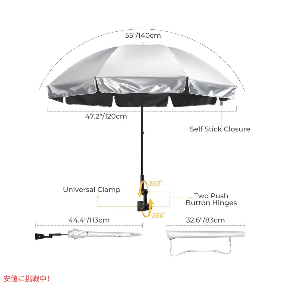 G4Free UPF 50+ 調節可能 クランプオン パラソル ブラック UVカット 日傘 パラソル ゴルフ傘 UPF 50+ Universal Clamp On Umbrella Black 2