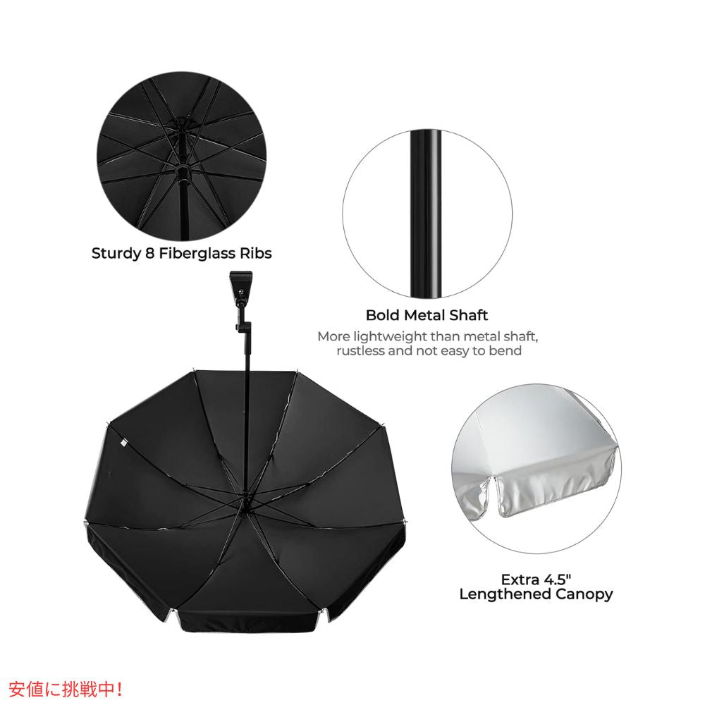 G4Free UPF 50+ 調節可能 クランプオン パラソル ブラック UVカット 日傘 パラソル ゴルフ傘 UPF 50+ Universal Clamp On Umbrella Black 3