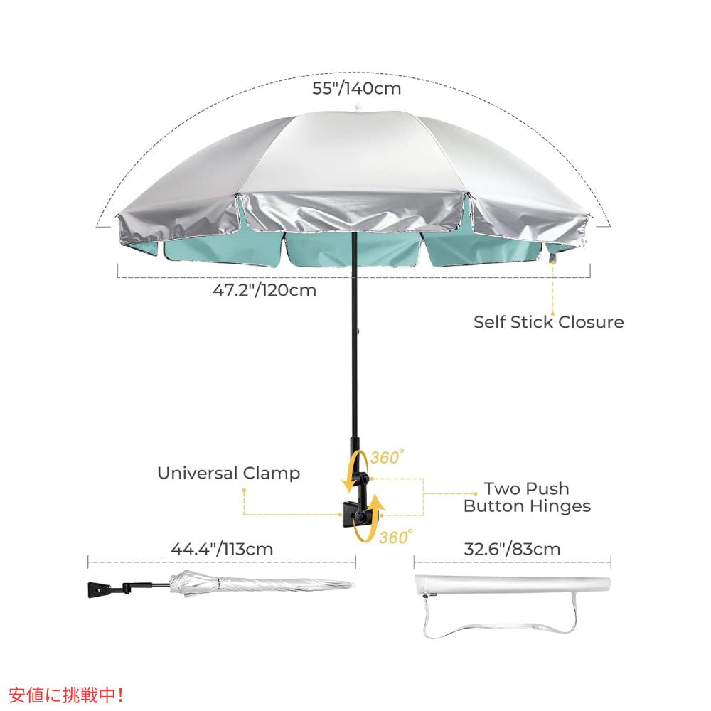 G4Free UPF 50+ 調節可能 クランプオン パラソル レイクブルー UVカット 日傘 パラソル ゴルフ傘  UPF 50+ Universal Clamp On Umbrella Lake Blue 2