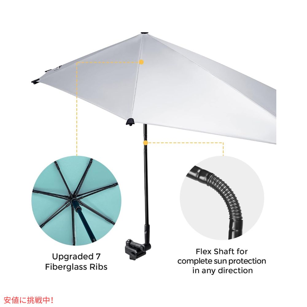 G4Free UPF 50+ 調節可能 ビーチパラソル XL レイクブルー/シルバー UVカット 日傘 パラソル ゴルフ傘 UPF 50+ Adjustable Beach Umbrella XL Lake Blue/Silver 4