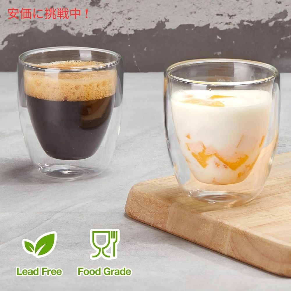 4個セット Gencywe 3oz Double Wall Espresso Cups Set of 4 ダブルウォールエスプレッソカップ 3