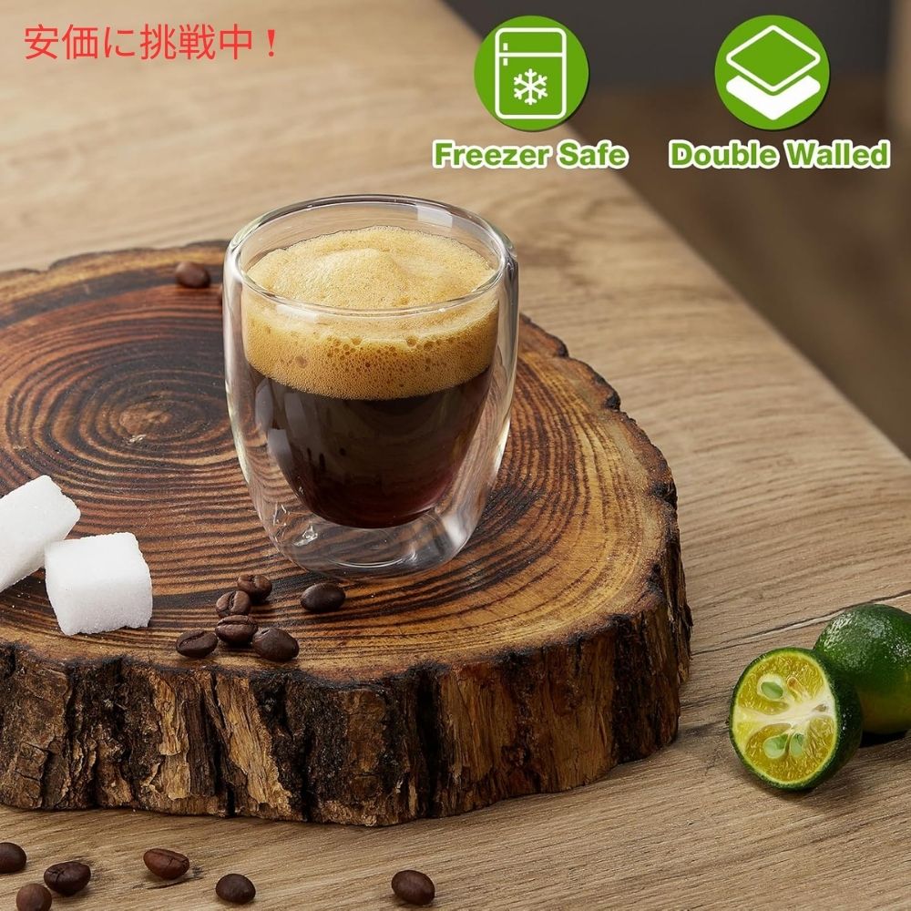 4個セット Gencywe 3oz Double Wall Espresso Cups Set of 4 ダブルウォールエスプレッソカップ 4