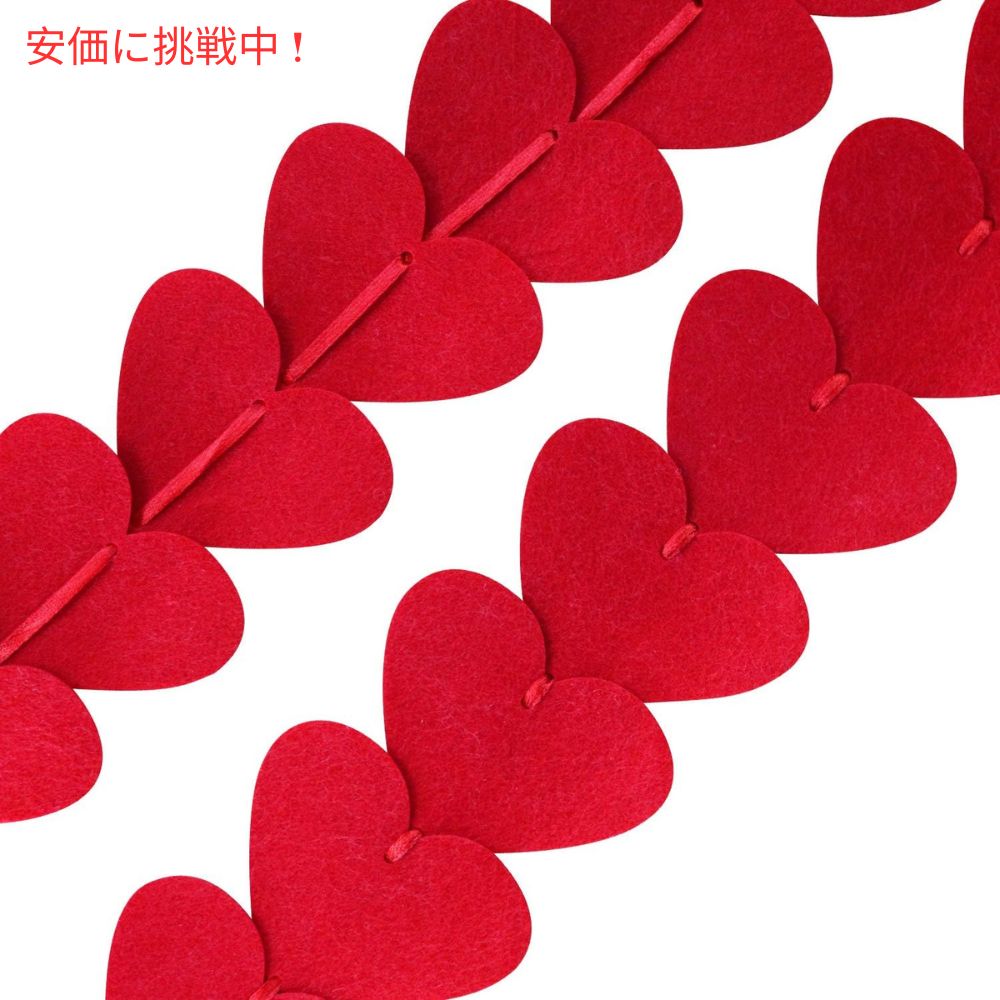 Partyprops 赤いハートのフェルト吊り下げストリングガーランド ハート72個（ガーランド3本） Red Hearts Felt Hanging String Garland 72pcs 6