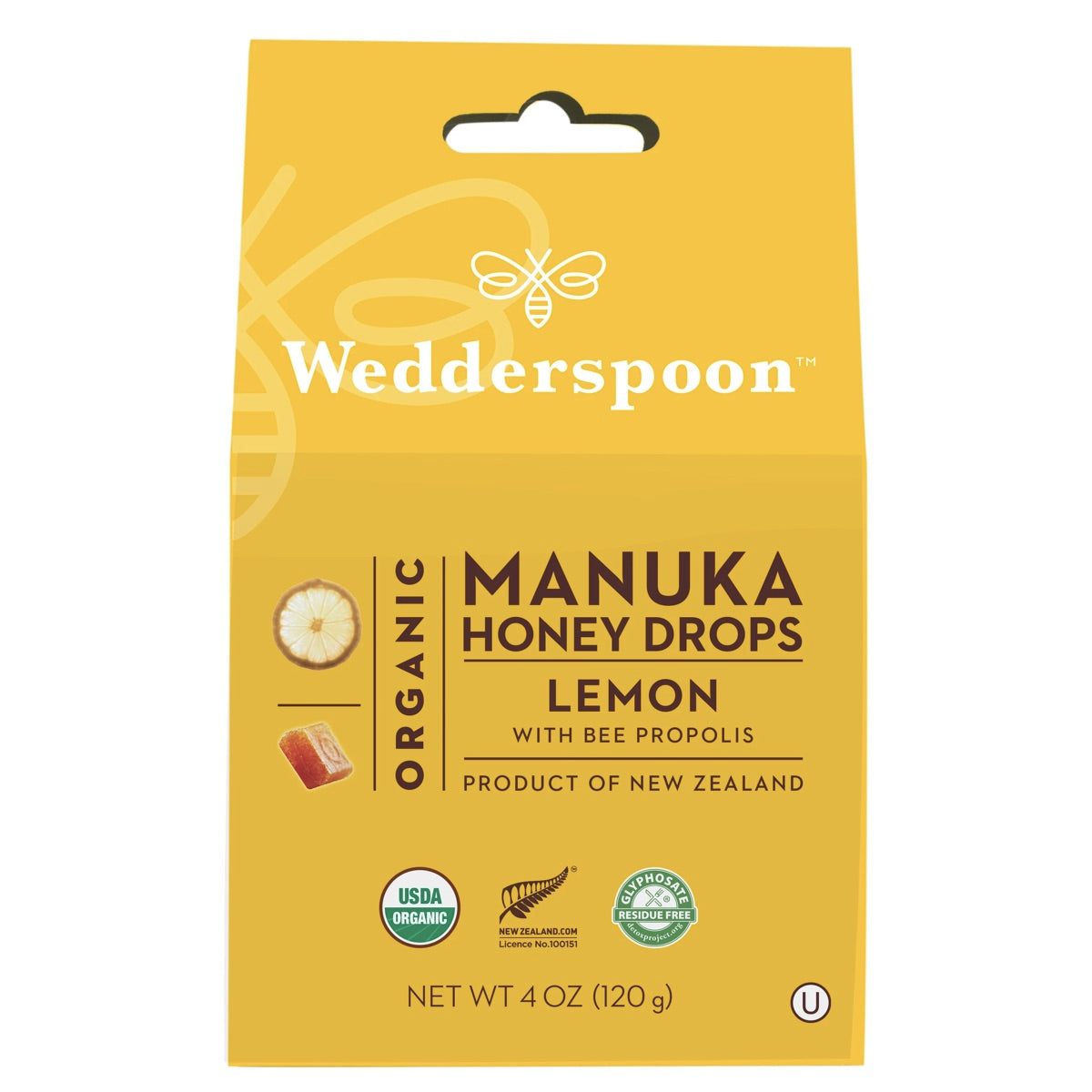 Wedderspoon Organic Manuka Honey Drops, Lemon with Bee Propolis 4 oz (120 g) / ウェダースプーン オーガニックマヌカハニードロップス [レモン with ビープロポリス] 1