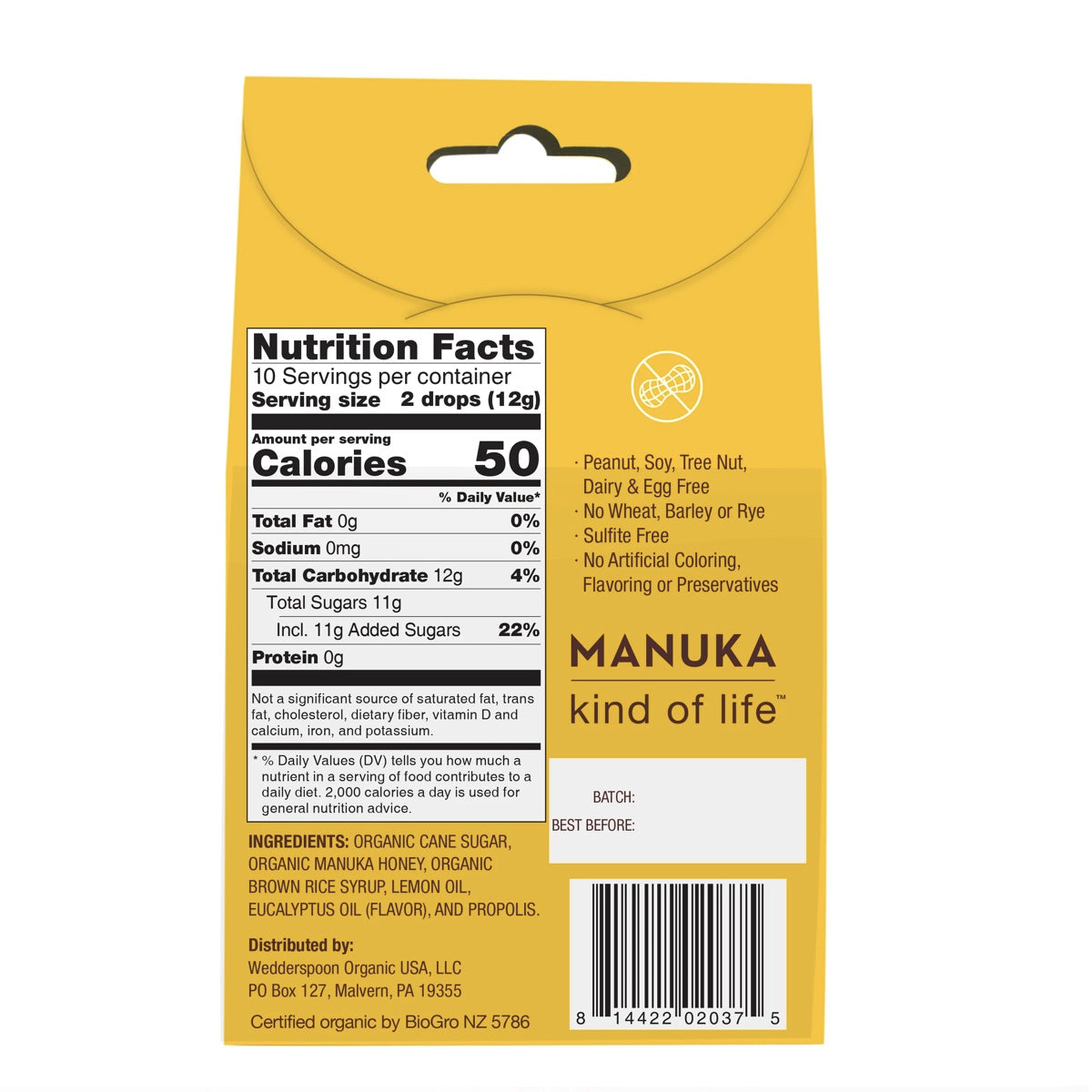 Wedderspoon Organic Manuka Honey Drops, Lemon with Bee Propolis 4 oz (120 g) / ウェダースプーン オーガニックマヌカハニードロップス [レモン with ビープロポリス] 2