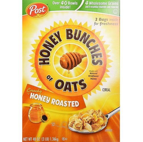 ポスト　ハニーバンチズ オブ オーツ　ハニーロースト　特大パック1.36kg Post Honey Bunches of Oats Honey Roasted 3lb 1