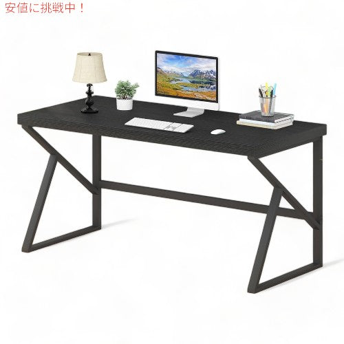 HSH モダン コンピューターデスク 55インチ [ブラックオーク] シンプル 金属 木製 テーブル Industrial Home Office Desk Metal and Wood Black Oak 1