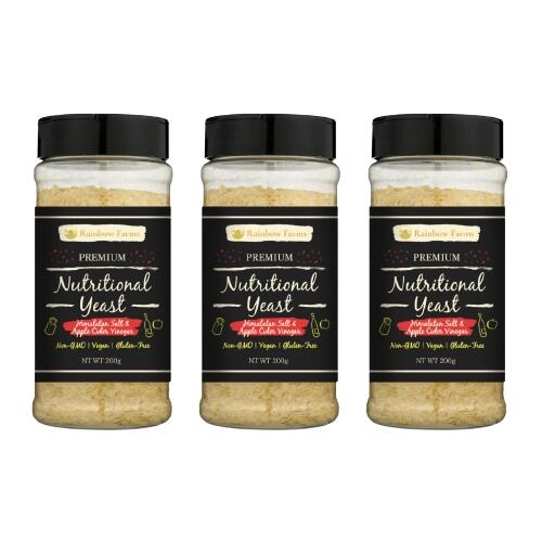 ニュートリショナルイースト [3本セット・アップルサイダービネガー] 200g x 3本 Rainbow Farms アップルサイダービネガー Nutritional yeast ヴィー　無香料　無着色 遺伝子組み換え不使用 NON-GMO レインボーファームズ 1