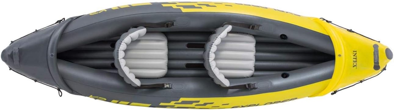 Intex Explorer K2 イエロー 2 人用インフレータブル カヤック アルミニウム オールとエア ポンプ付き 2